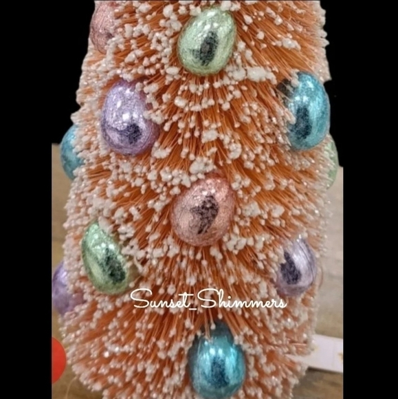 2 Bella Lux Easter Faux Chocolate Foil Egg Glittered Bottle Brush Tree Decor - Picture 2 of 3